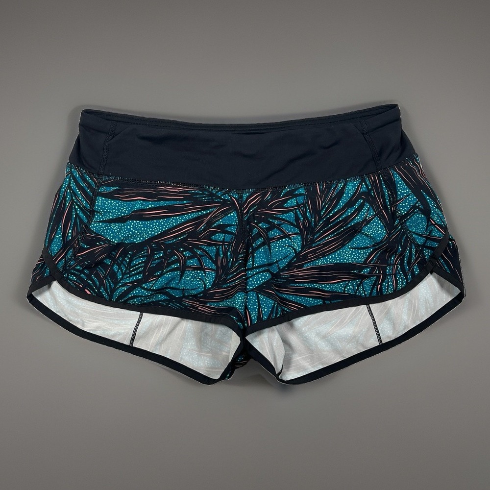 Lululemon Speed Short Size 6 Palm Lace Tofino Teal Leaf Print *EUC